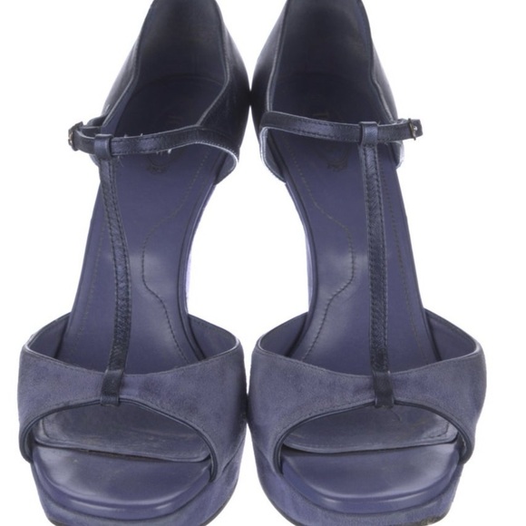 Tod's Blue Suede T-Strap Sandals Size 10.5 - Picture 3 of 3